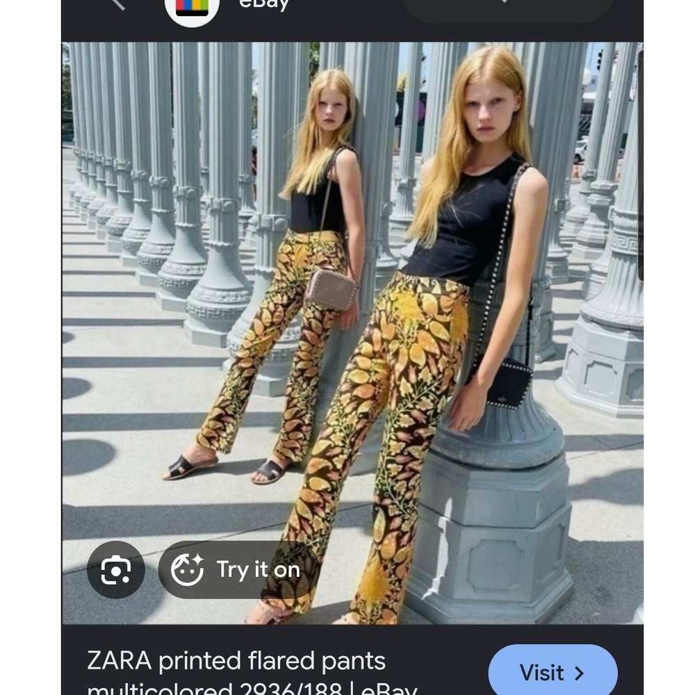 Zara Flared Pants Multicolor Boho Paisley‎ Psychedelic Floral Retro 70s Sz M